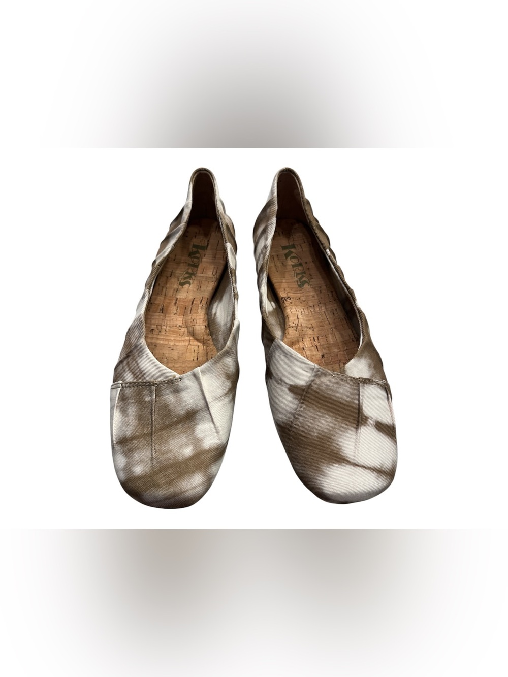 Korks Women’s Beige/White Tie Dye Canvas Slip-On Ballet Flats Lightweight 7.5M